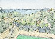 Rob Howard's watercolour of the view from the conference resort